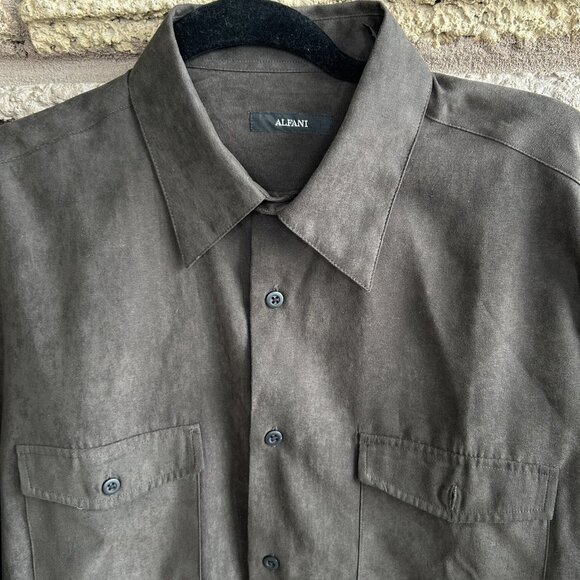 Alfani Men's Vintage Brown Ultrasuede Look Button Front Shirt Size Medium - Picture 7 of 7